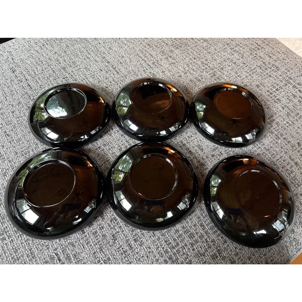 VTG Japanese Lacquerware Salad Bowls Set  of 6 Black Gold Landscape‎ Mt Fuji Art